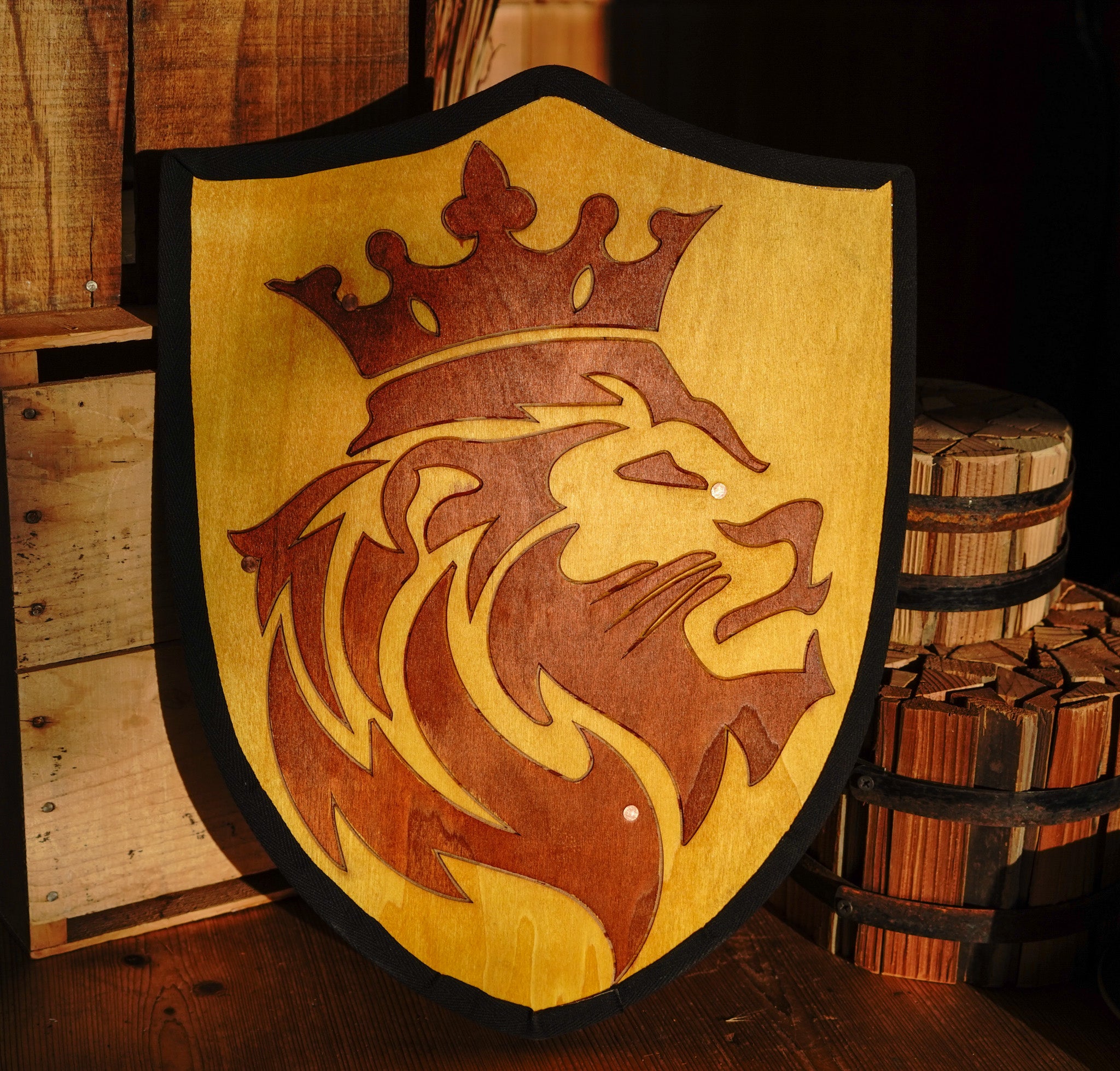 handmade-wooden-shield-lion-emblem