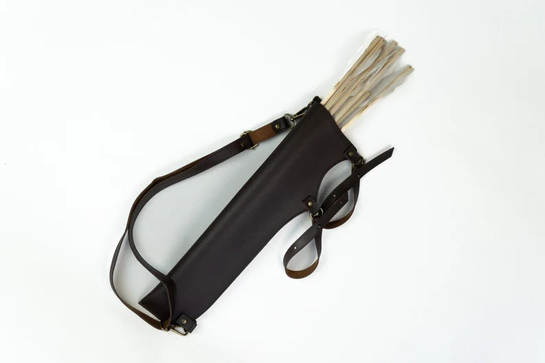 Wooden Toy Bow and Arrow Set & Six Rubber Tipped Arrows With Leather or Felt Quiver Option