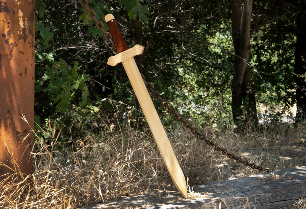 Sturdy Wooden Sword with Leather Wrapped Handle