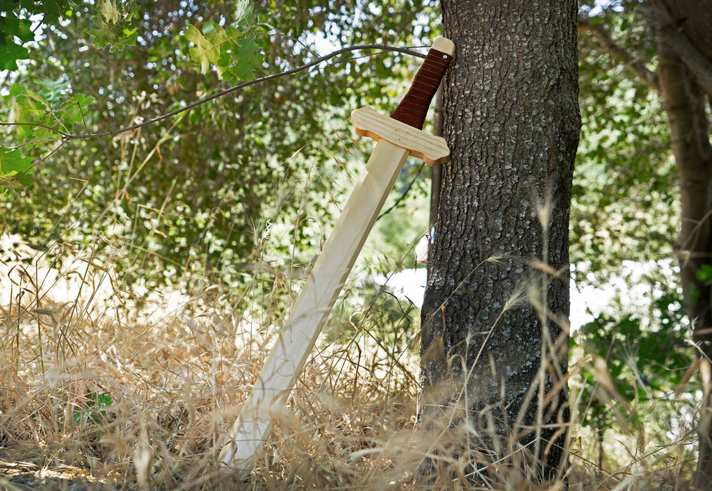 Sturdy Wooden Sword with Leather Wrapped Handle