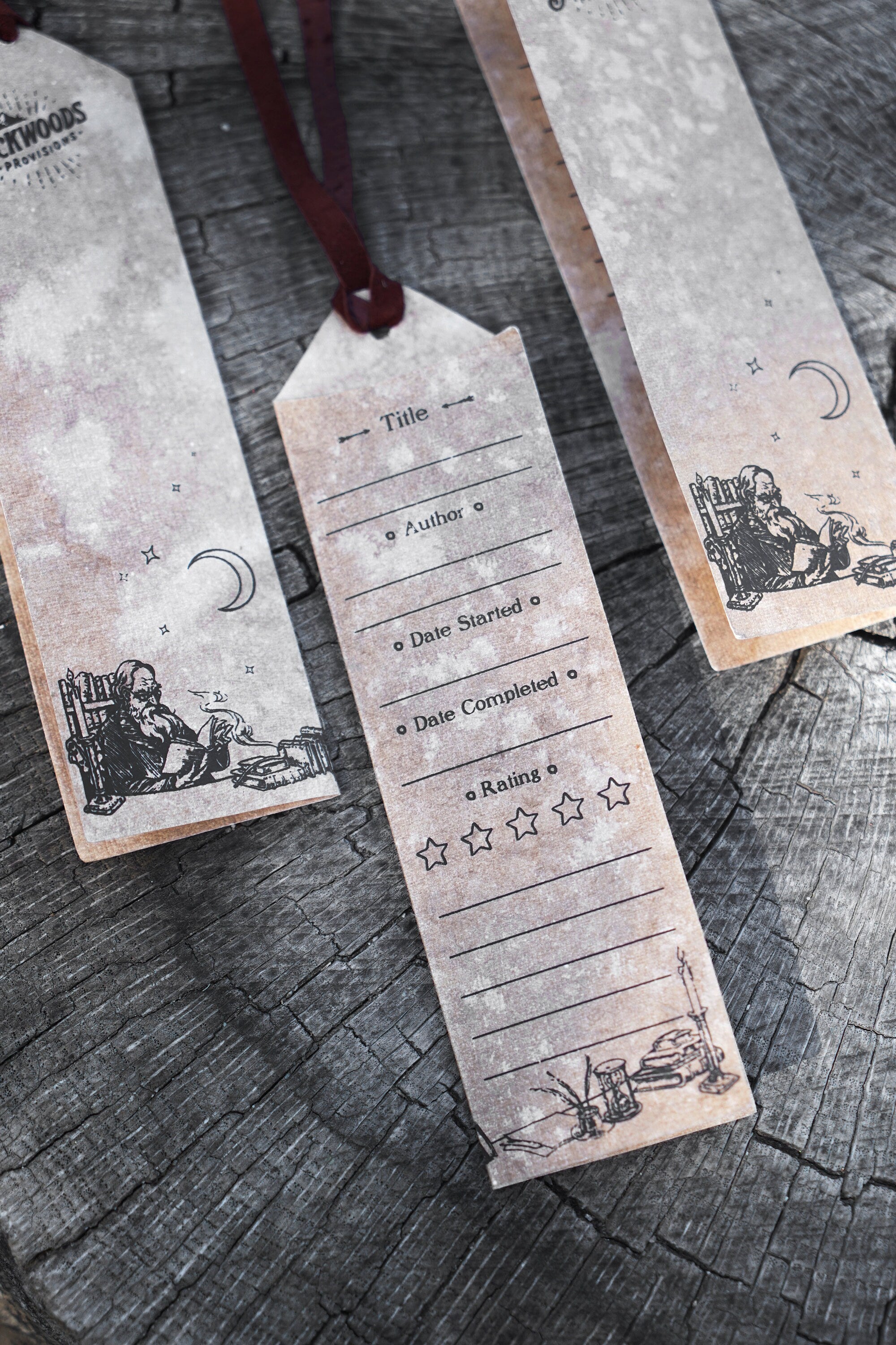 Book Review Bookmark - Antique Paper and Leather Tassel - Set of 3