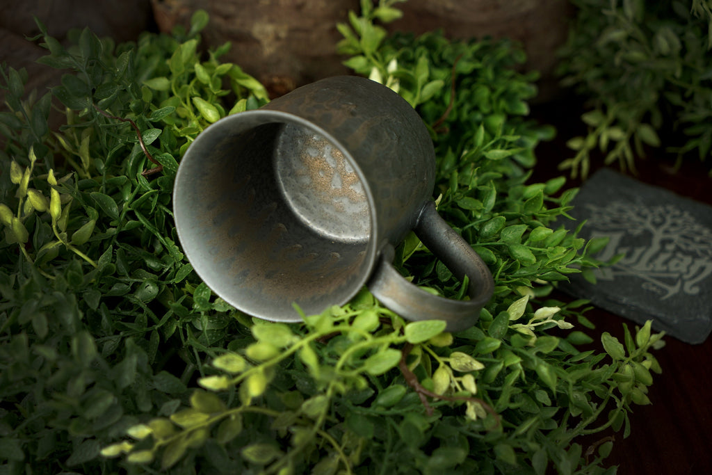 Slate Gray Mug with Bronze Drip Highlight Glaze
