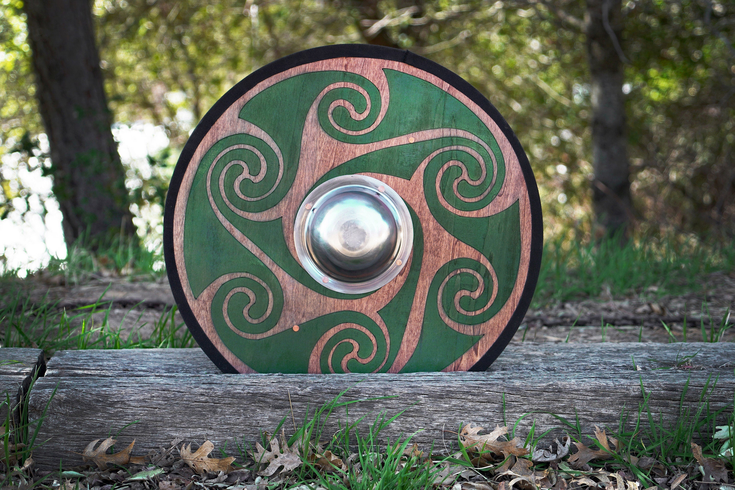 Stained Celtic Swirl Pattern Toy Shield with Steel Boss