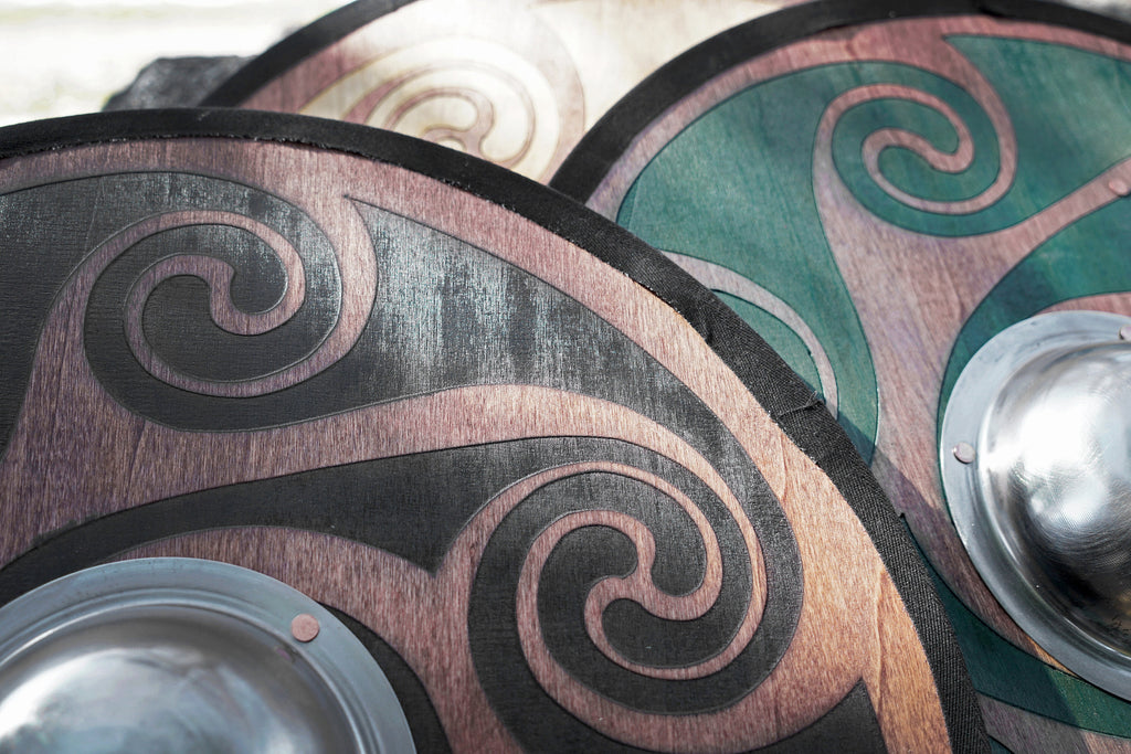 Stained Celtic Swirl Pattern Toy Shield with Steel Boss