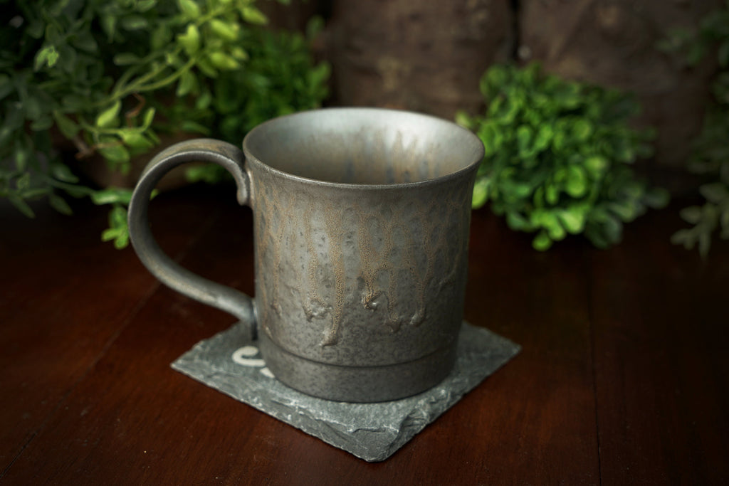 Slate Gray Mug with Bronze Drip Highlight Glaze