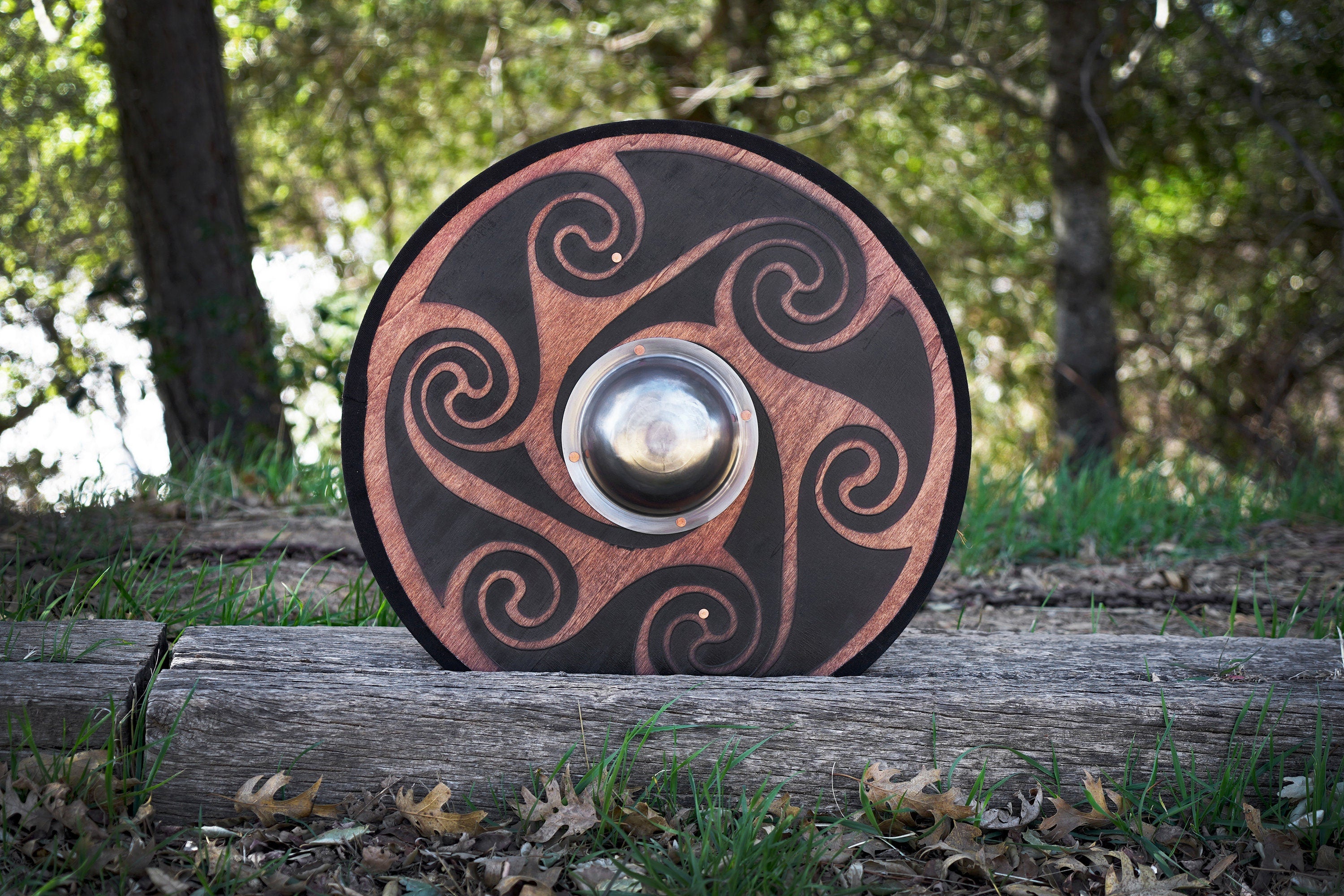 Stained Celtic Swirl Pattern Toy Shield with Steel Boss