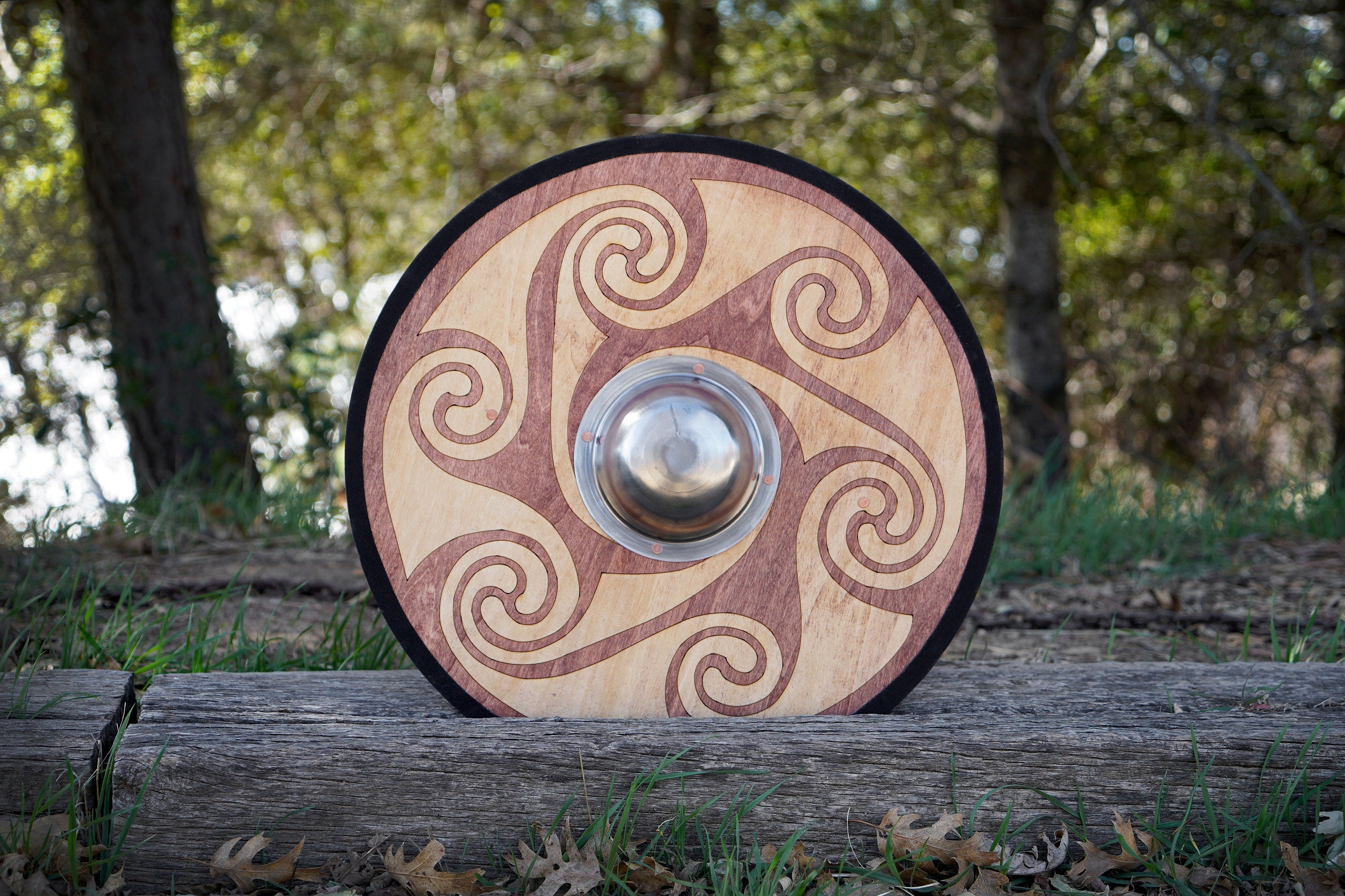 Stained Celtic Swirl Pattern Toy Shield with Steel Boss