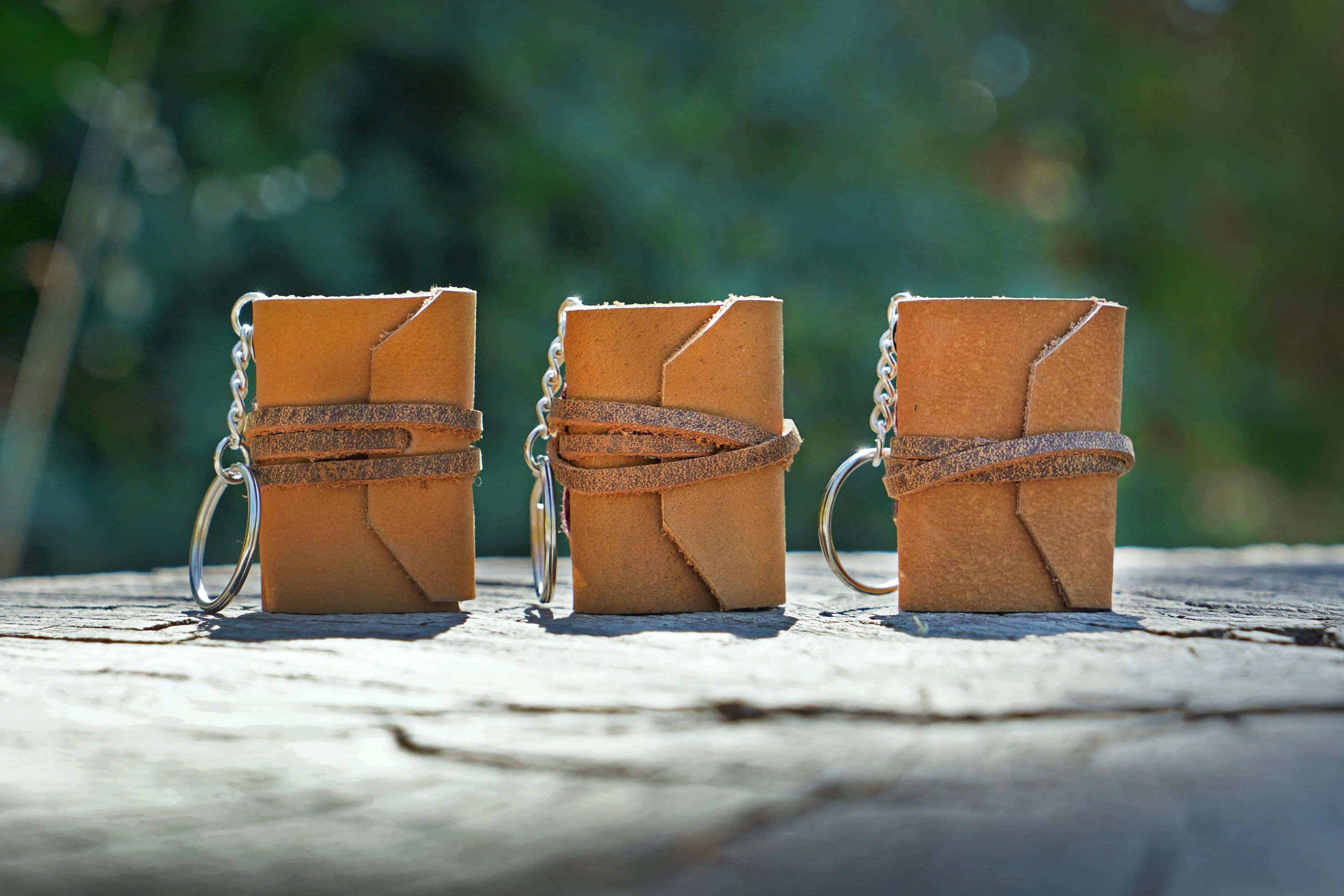 Mini Leather Journal Keychains - Set of 3