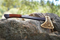 Wooden Play Axe with Norse Motif Engraving and Leather Wrapped Handle