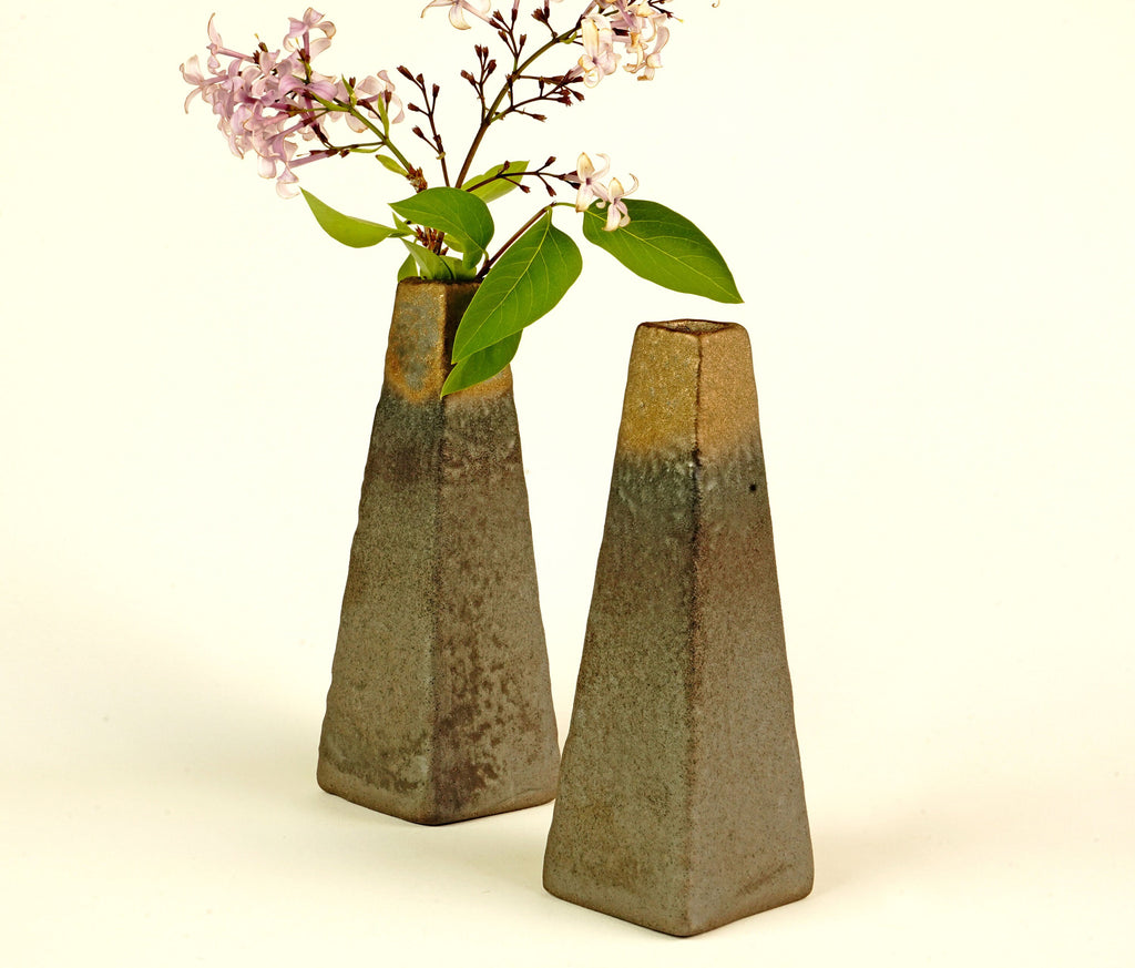 Modern Rough Bronze Miniature Pyramid Vase