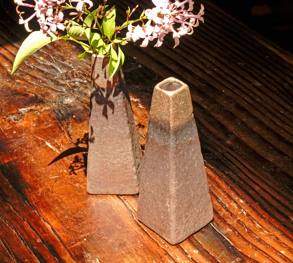 Modern Rough Bronze Miniature Pyramid Vase
