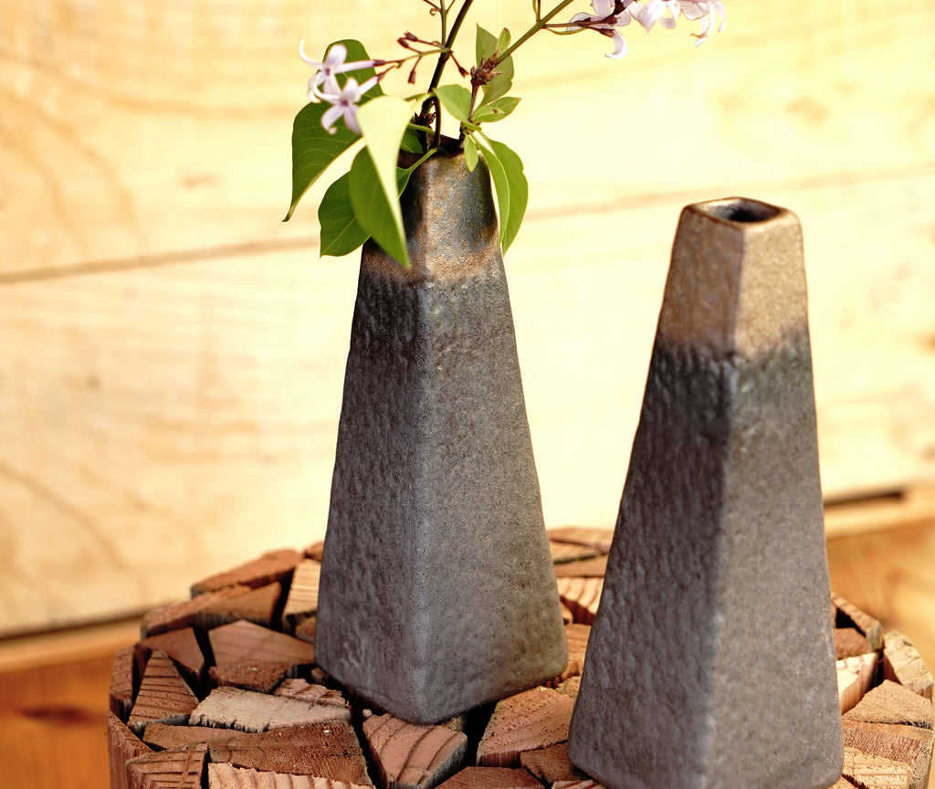 Modern Rough Bronze Miniature Pyramid Vase
