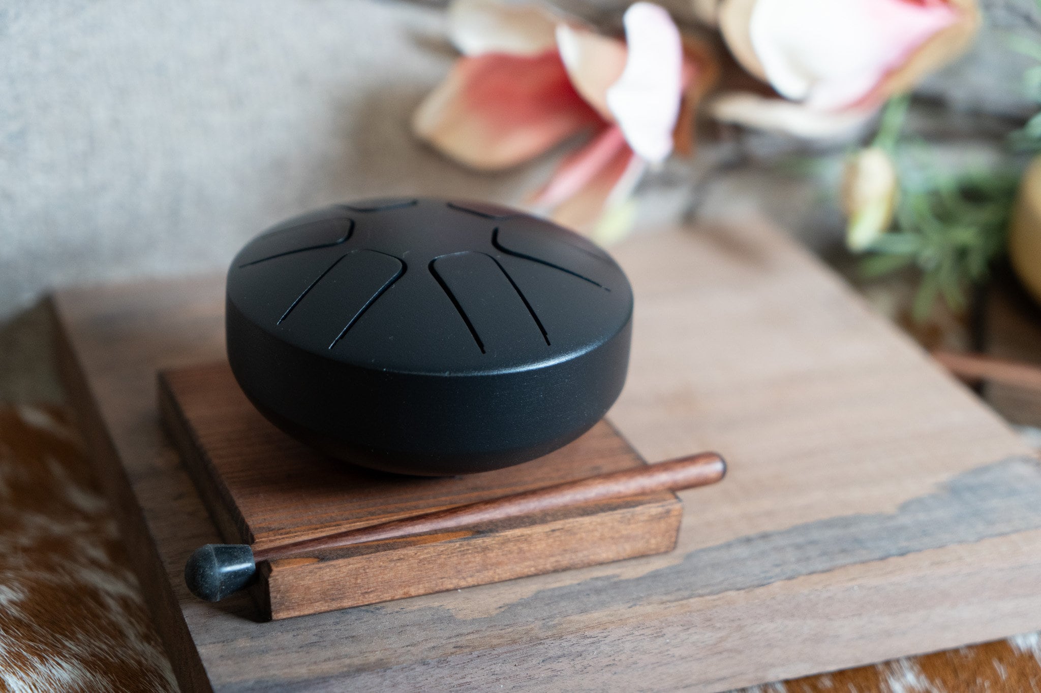 4 Inch Steel Tongue Drum for Meditation and Stress Relief - Includes Handmade Wooden Base and Mallet