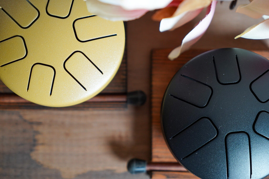 4 Inch Steel Tongue Drum for Meditation and Stress Relief - Includes Handmade Wooden Base and Mallet