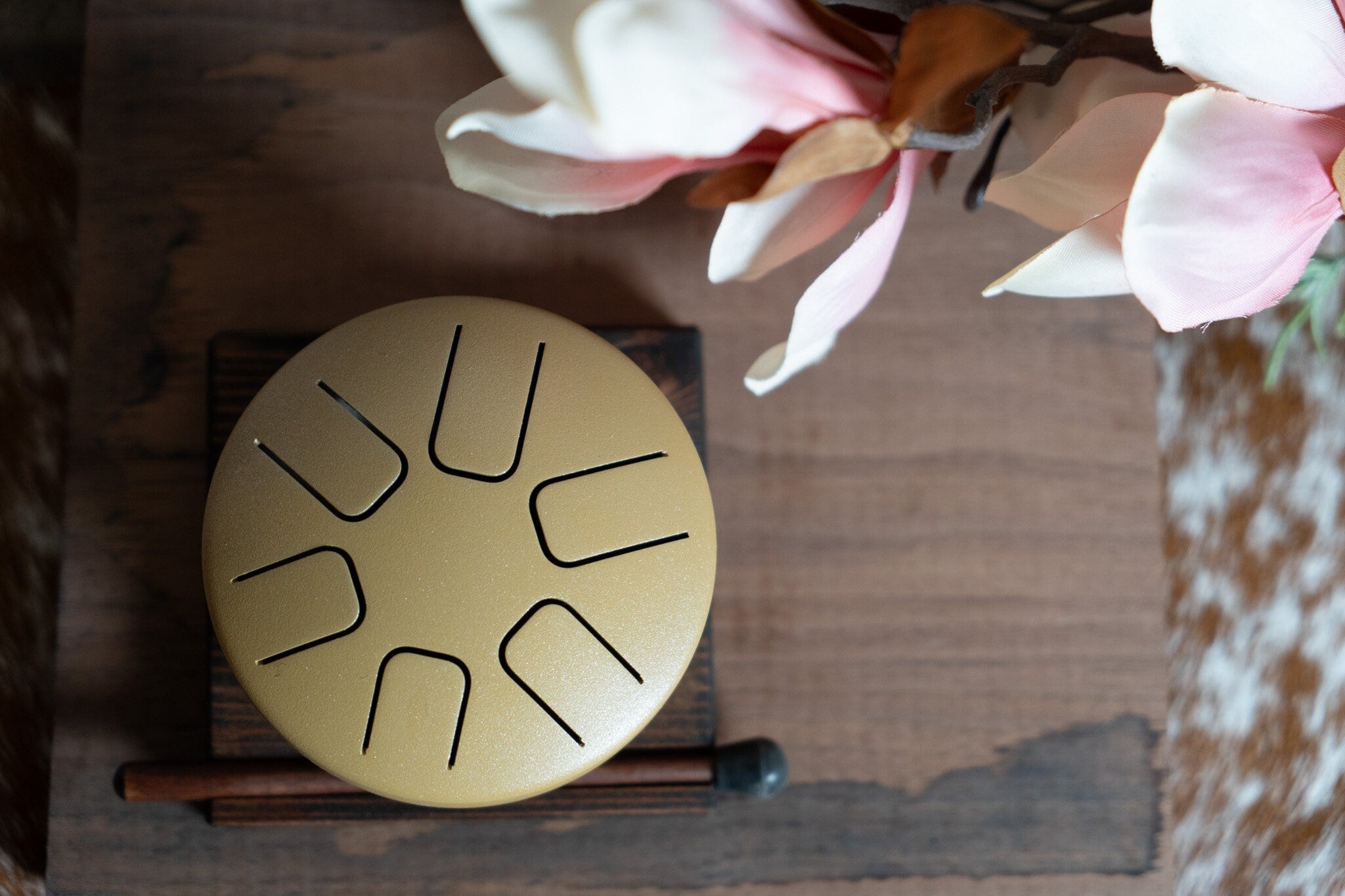 4 Inch Steel Tongue Drum for Meditation and Stress Relief - Includes Handmade Wooden Base and Mallet