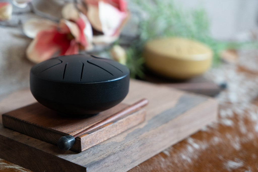 4 Inch Steel Tongue Drum for Meditation and Stress Relief - Includes Handmade Wooden Base and Mallet