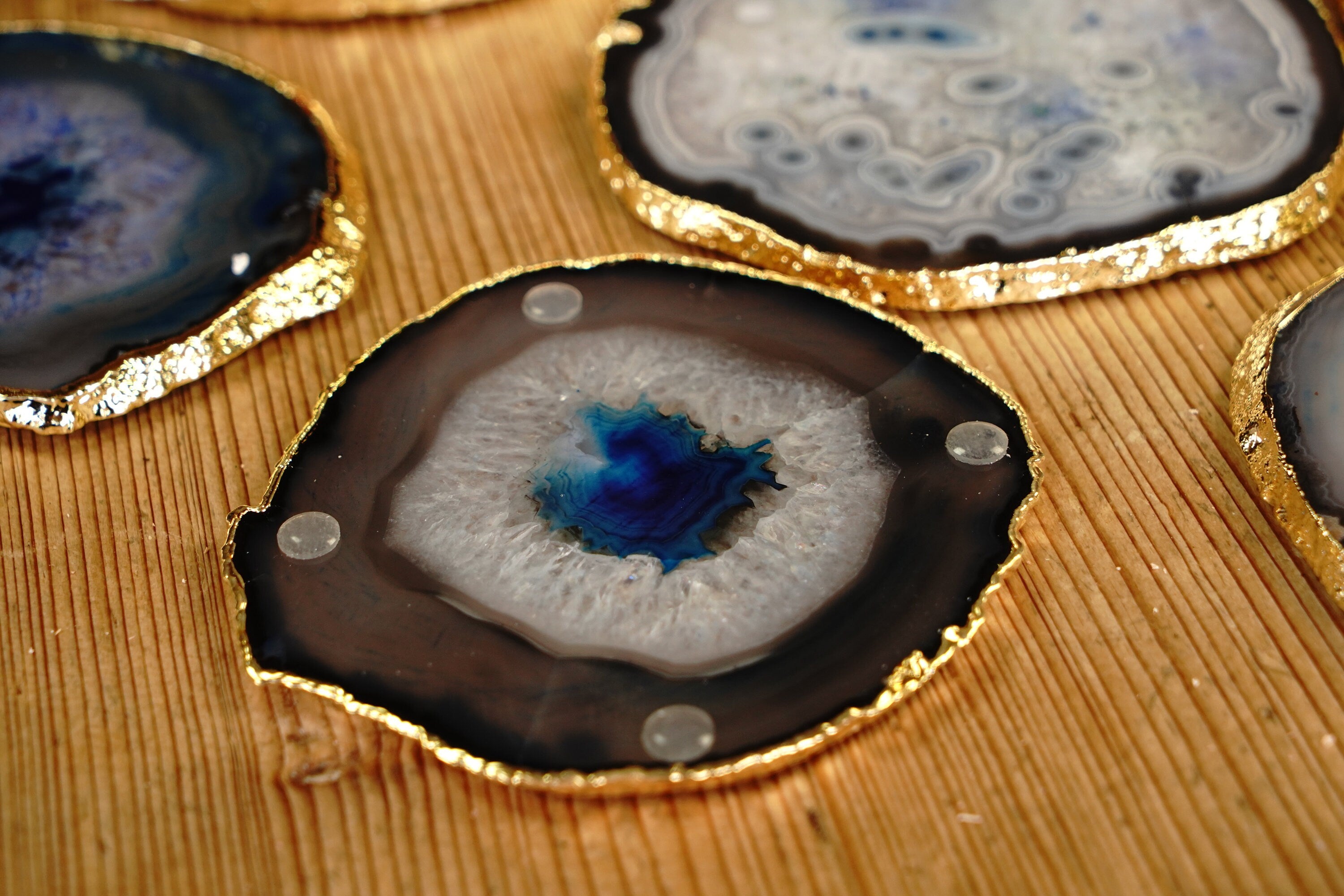 Gold Rimmed Blue Agate Coasters