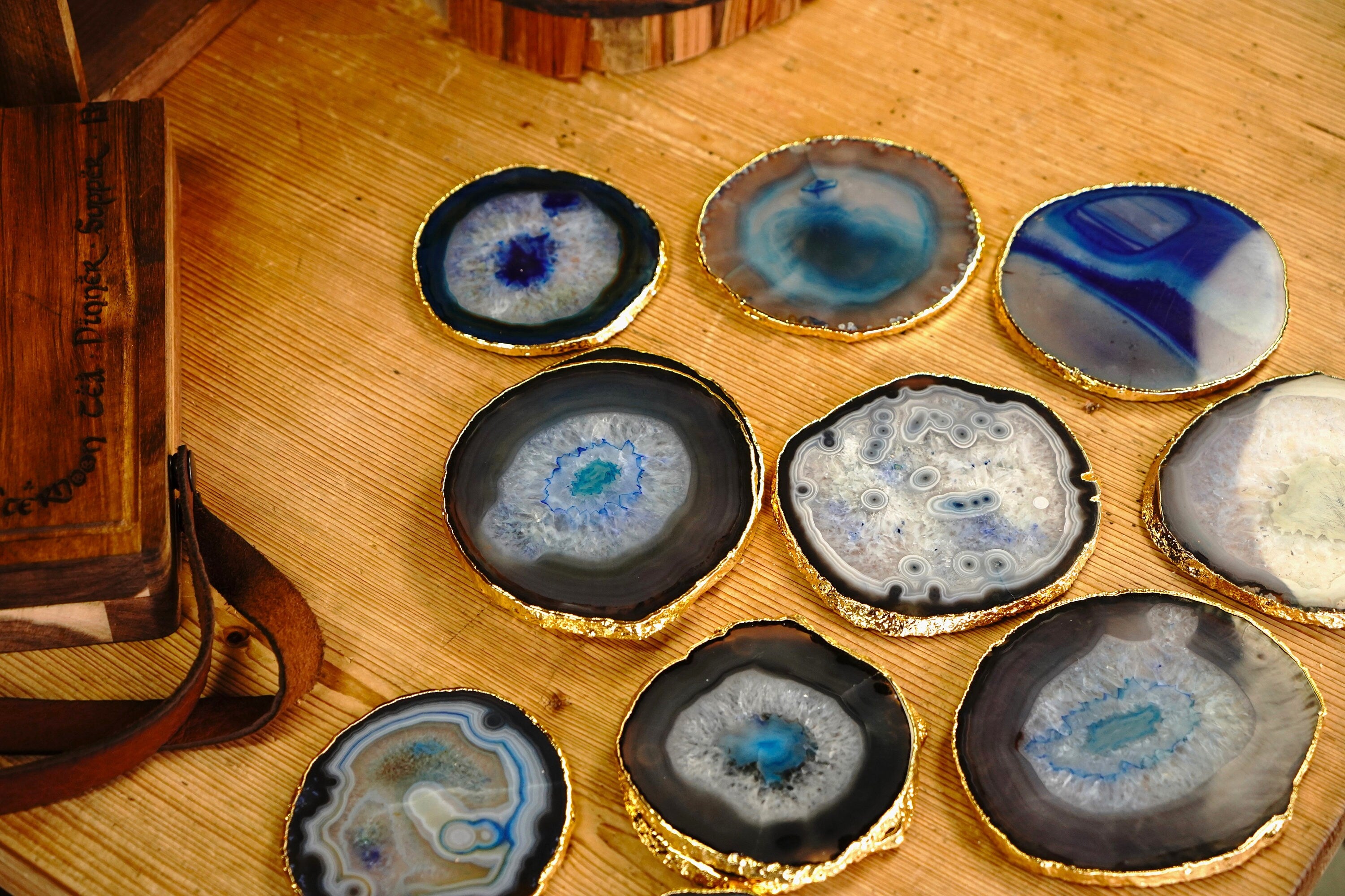 Gold Rimmed Blue Agate Coasters