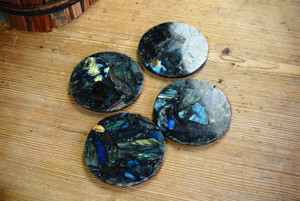 Round Labradorite Coasters - Set of Two or Set of Four