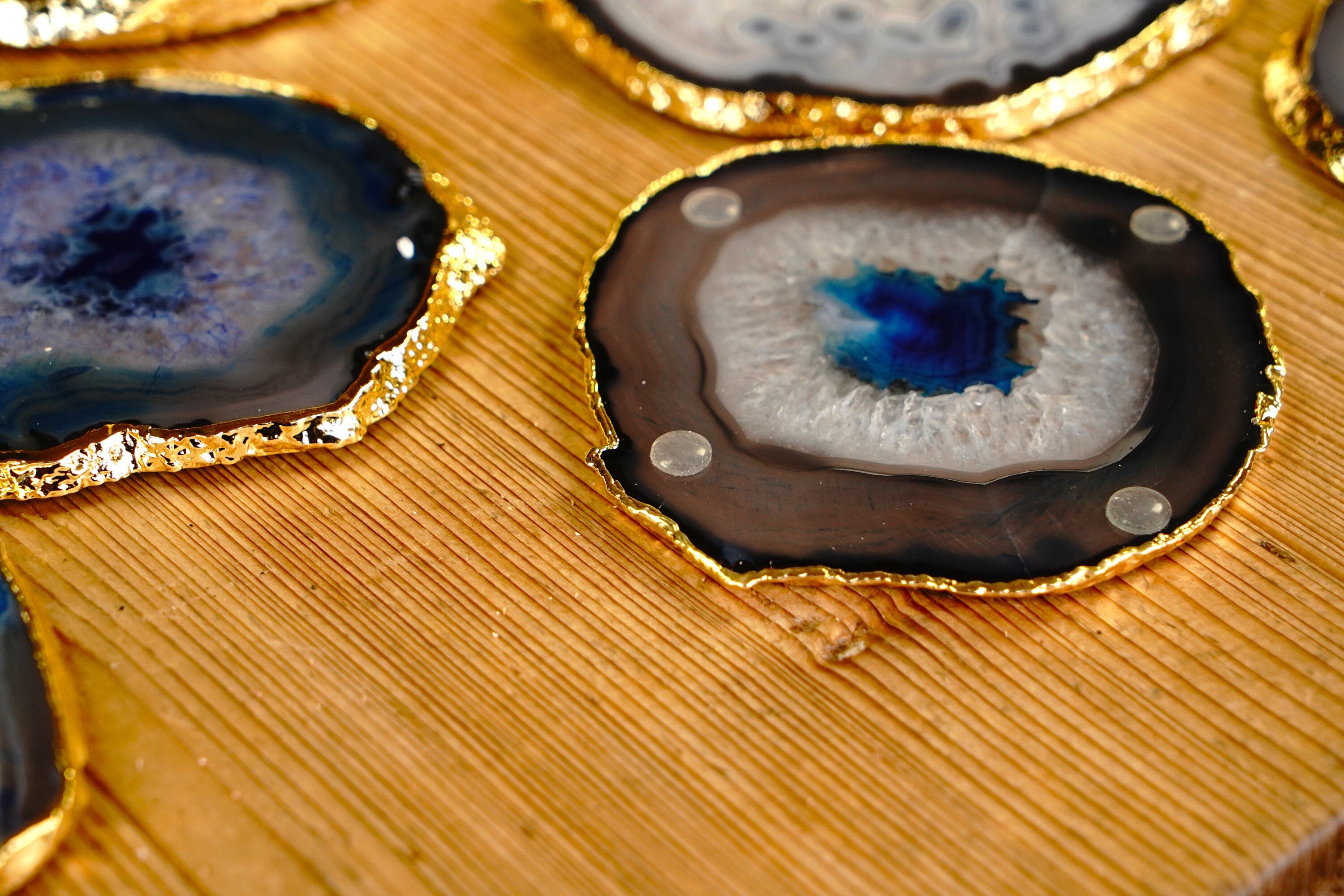 Gold Rimmed Blue Agate Coasters