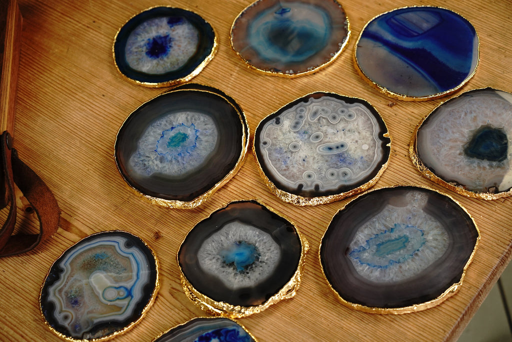 Gold Rimmed Blue Agate Coasters