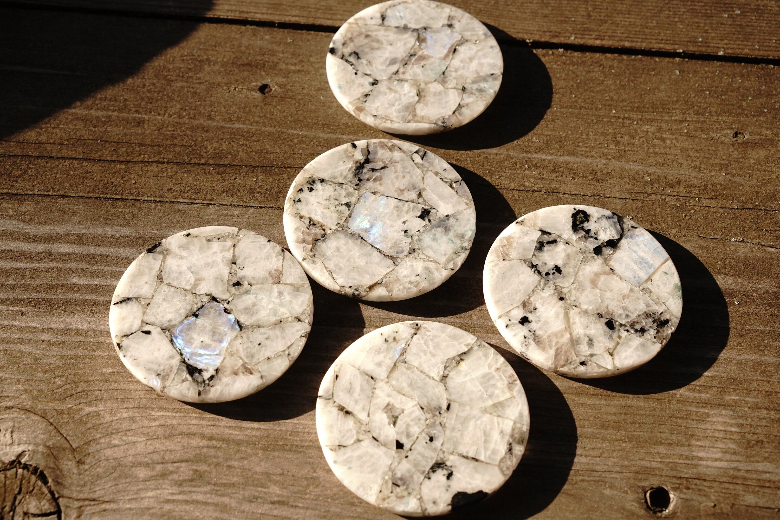 Rainbow Moonstone Round Coasters