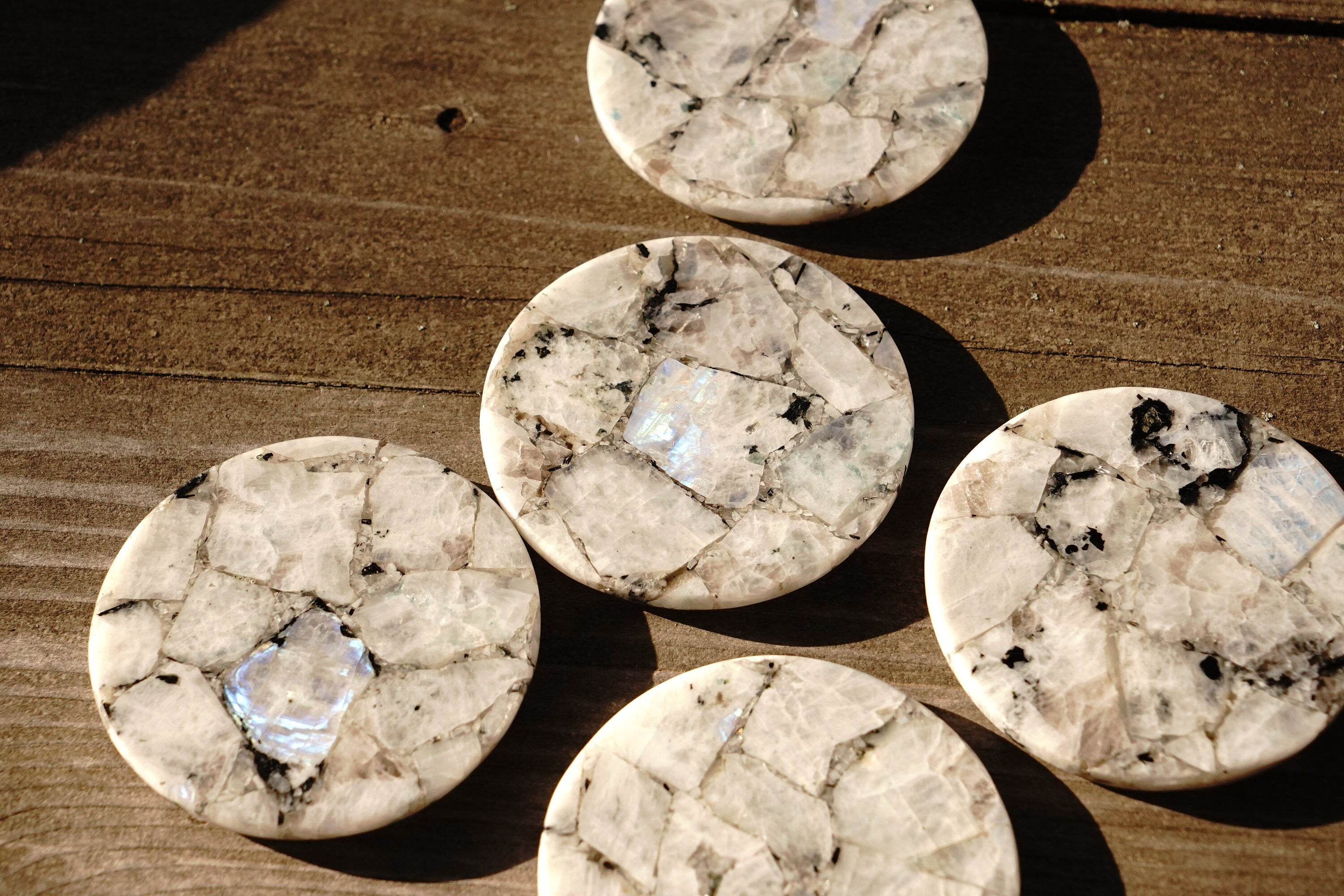 Rainbow Moonstone Round Coasters