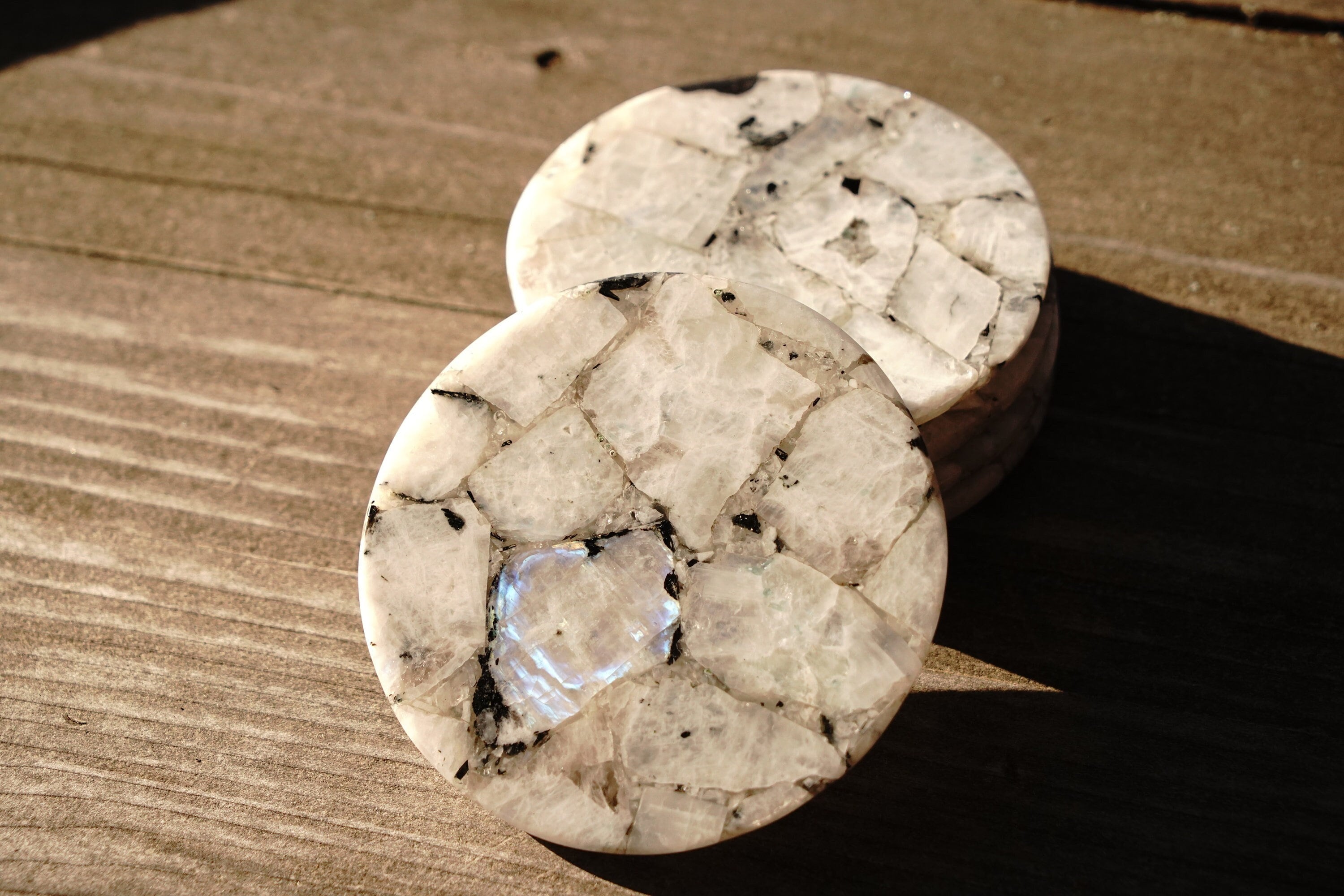 Rainbow Moonstone Round Coasters