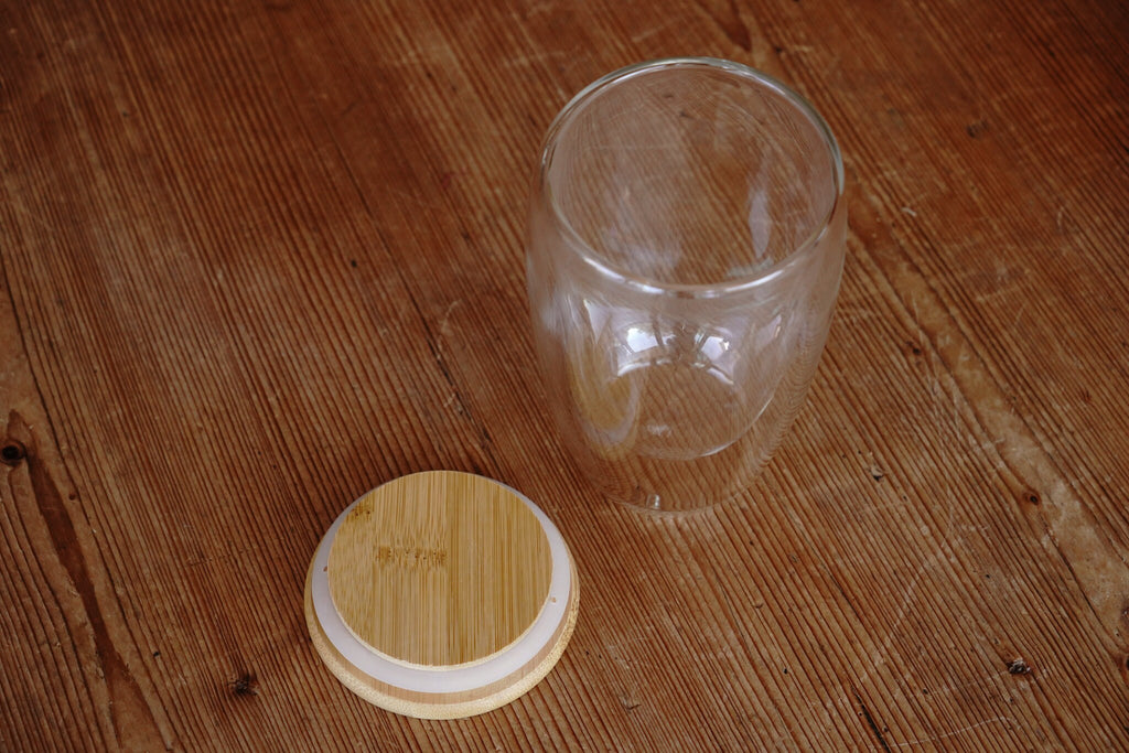 Double-Walled Glass Mug for Infusing Coffee and Tea - Bamboo Lid and Rubber Closing Seal