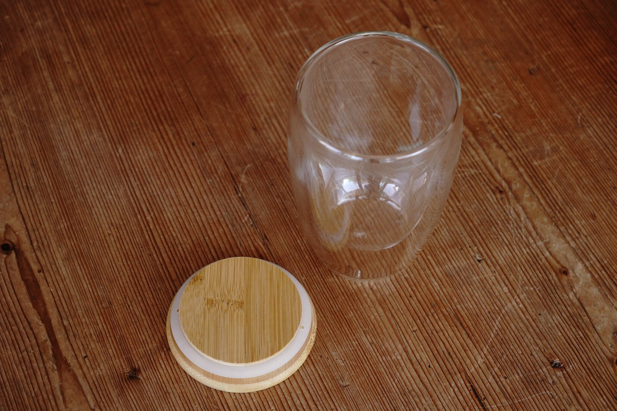 Double-Walled Glass Mug for Infusing Coffee and Tea - Bamboo Lid and Rubber Closing Seal