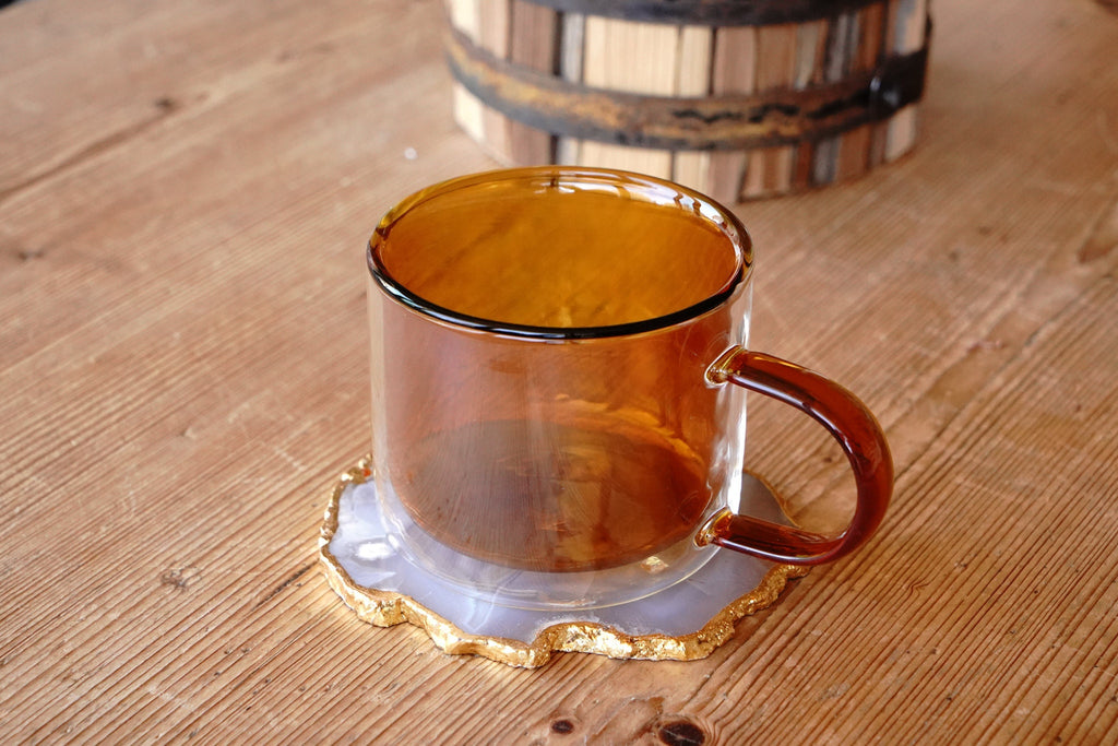 Double Walled Glass Tea Coffee Mug Vintage Amber Backwoods