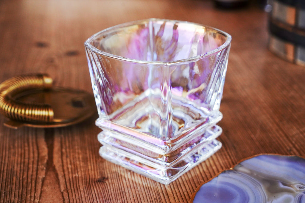 Iridescent Low Ball Art Deco Inspired Whiskey Glass