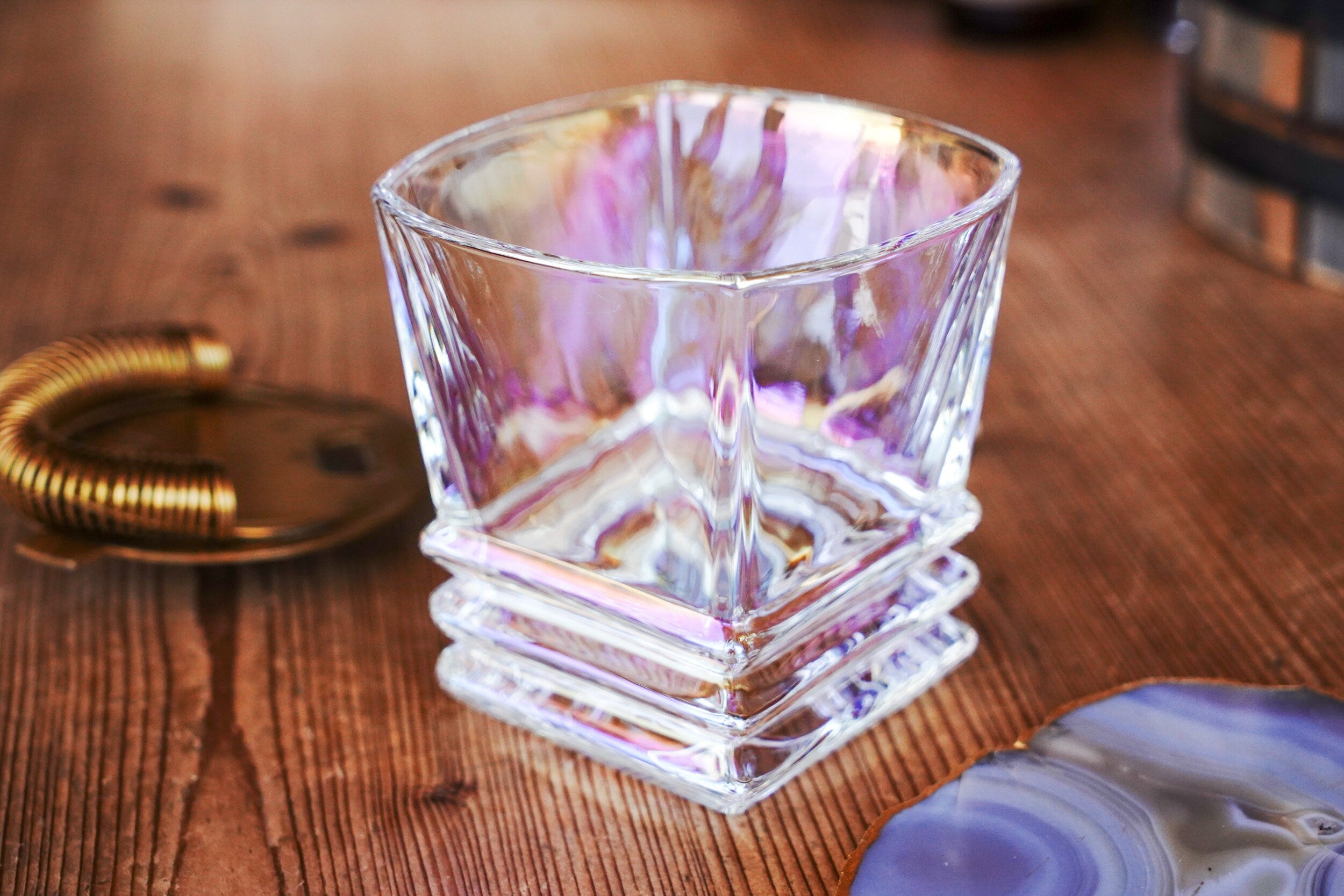 Iridescent Low Ball Art Deco Inspired Whiskey Glass