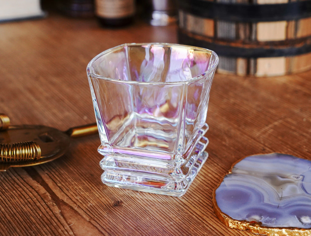 Iridescent Low Ball Art Deco Inspired Whiskey Glass