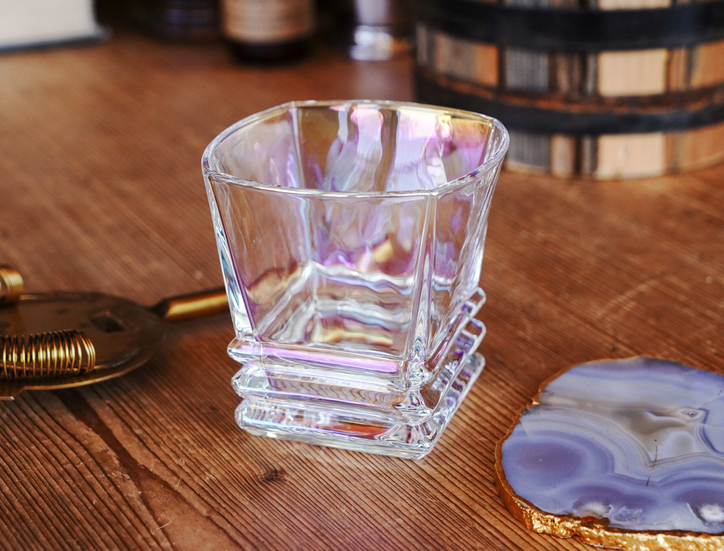 Iridescent Low Ball Art Deco Inspired Whiskey Glass