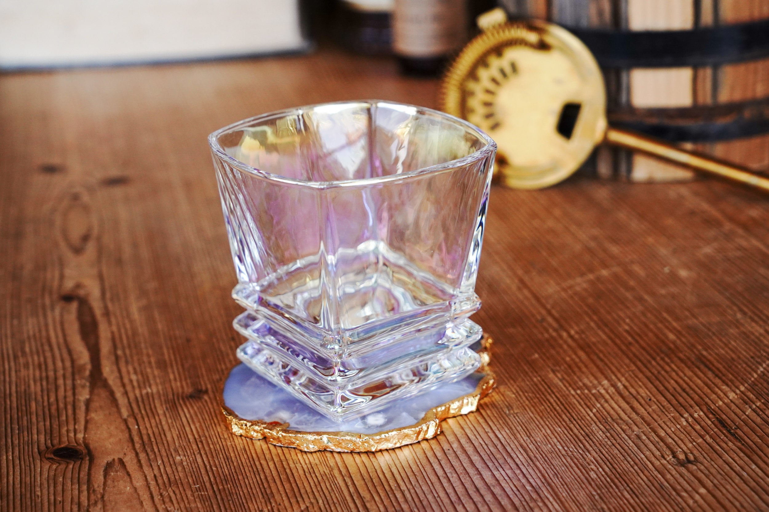 Iridescent Low Ball Art Deco Inspired Whiskey Glass