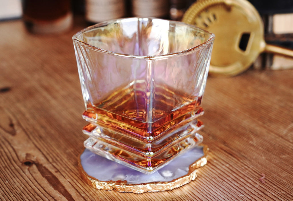 Iridescent Low Ball Art Deco Inspired Whiskey Glass
