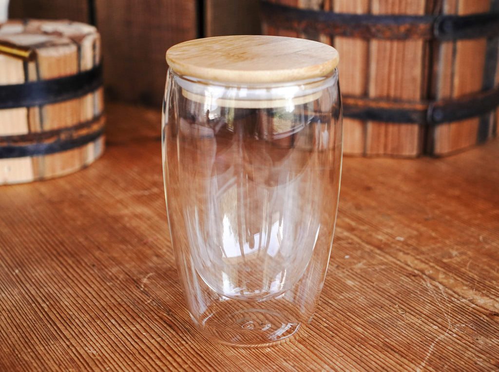 Double-Walled Glass Mug for Infusing Coffee and Tea - Bamboo Lid and Rubber Closing Seal