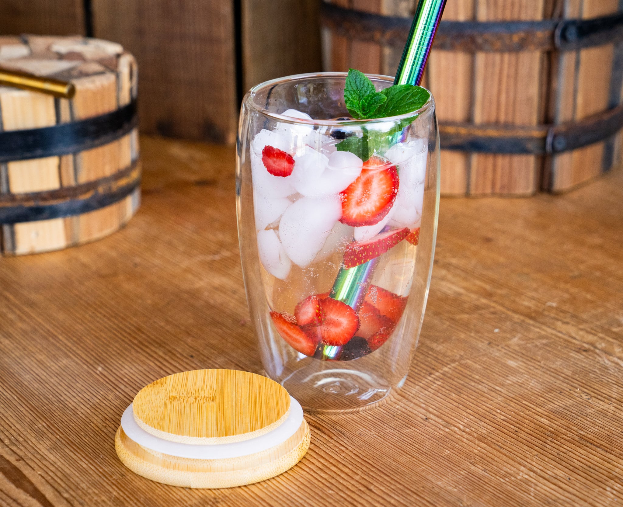 Double-Walled Glass Mug for Infusing Coffee and Tea - Bamboo Lid and Rubber Closing Seal