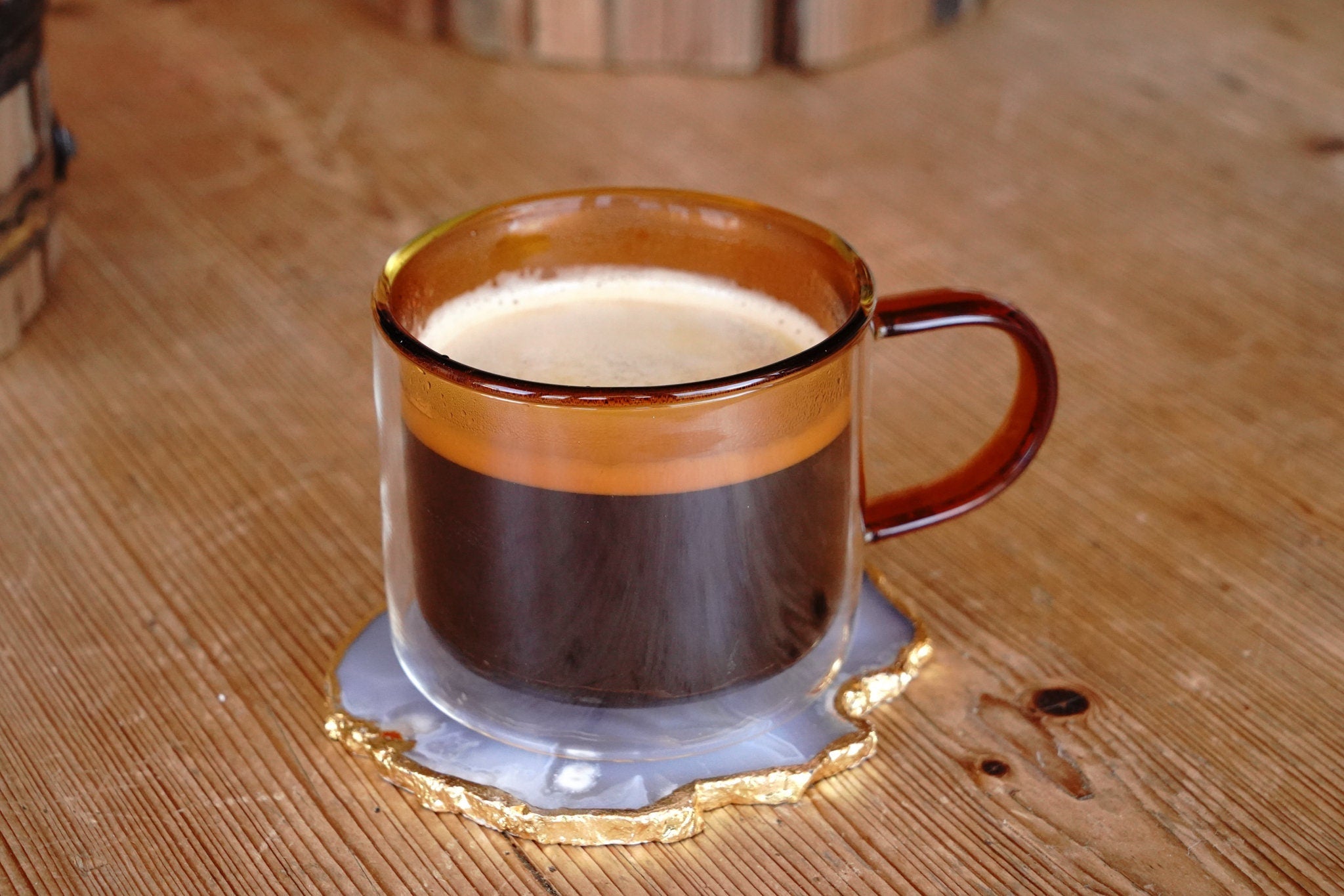 Double Walled Glass Tea / Coffee Mug - Vintage Amber