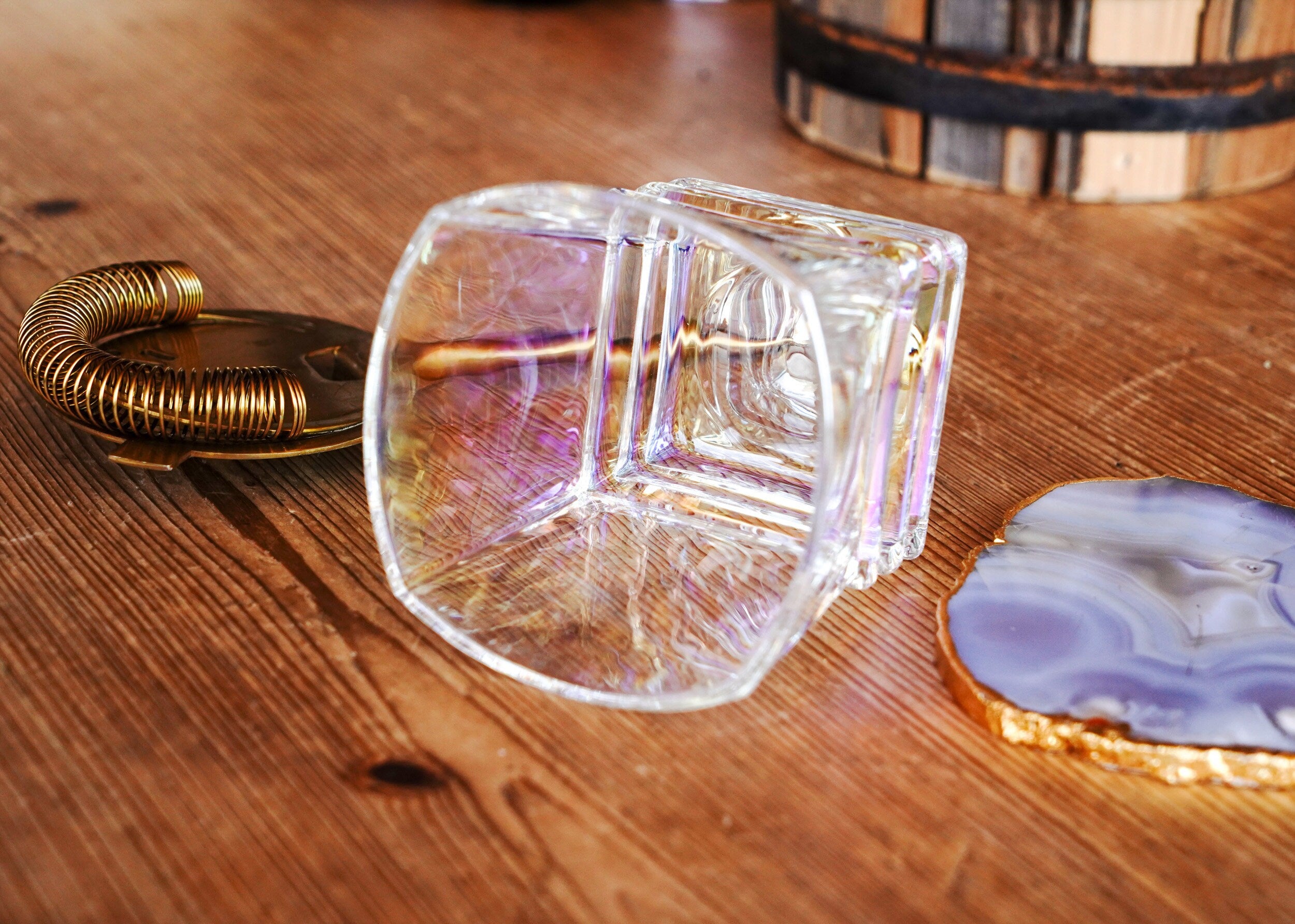 Iridescent Low Ball Art Deco Inspired Whiskey Glass