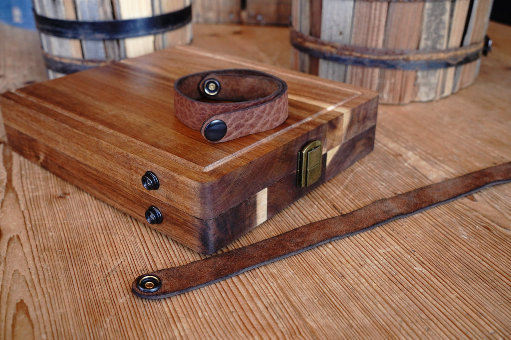 Foldable Cutting / Serving / Picnic Board with Magnetic Internal Utensil Storage and Leather Handles