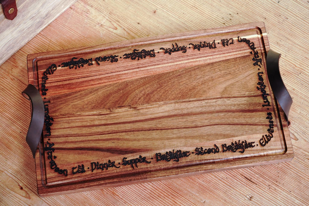 Rustic Hobbit Inspired Leather Handle Serving Charcuterie Plank