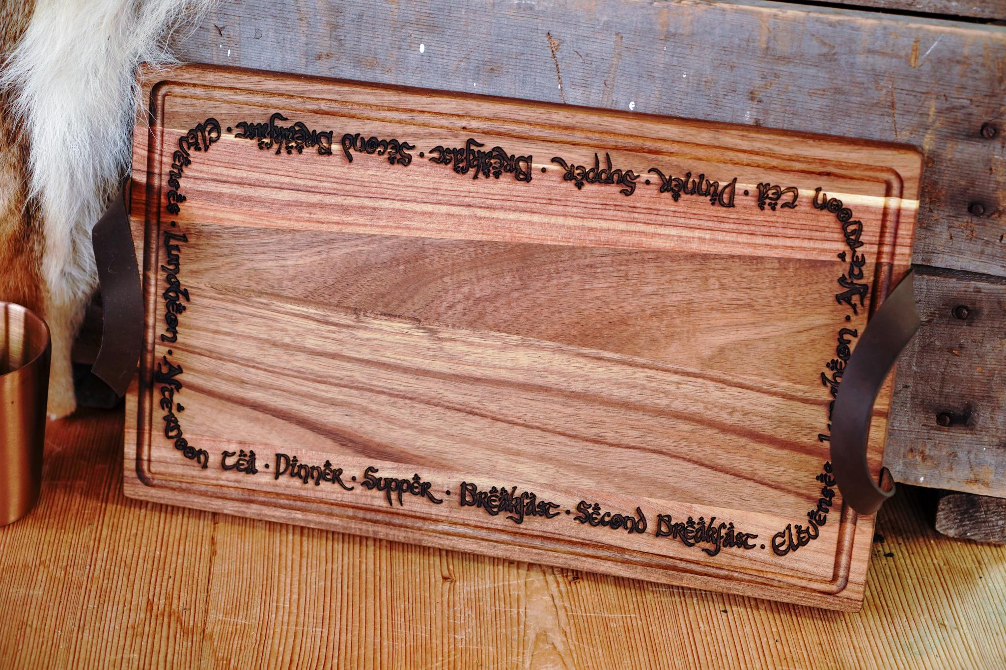 Rustic Hobbit Inspired Leather Handle Serving Charcuterie Plank