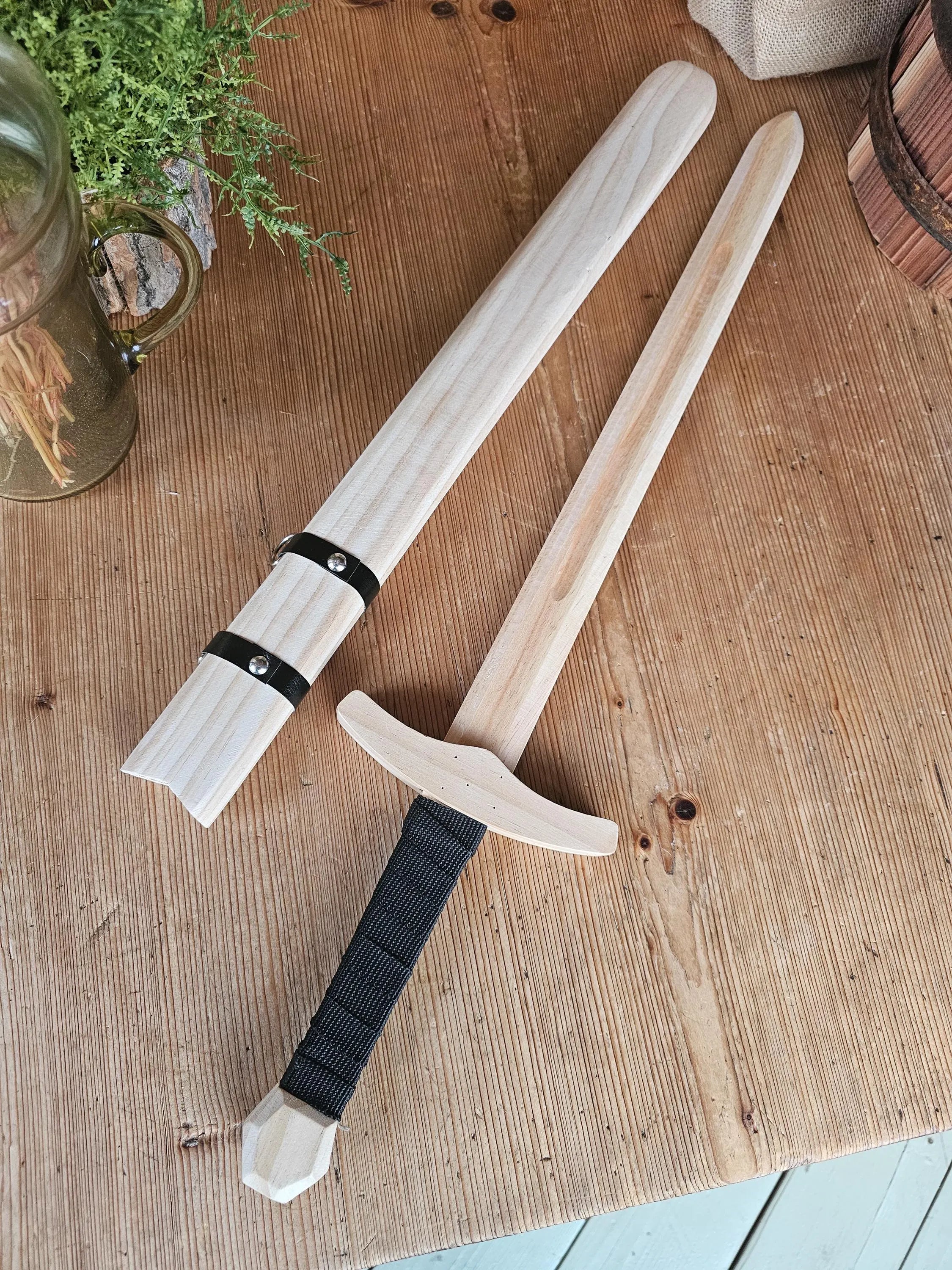 Ready To Paint Wooden Toy Sword with Padded EVA Foam Sparring Cover and Wooden Sheath