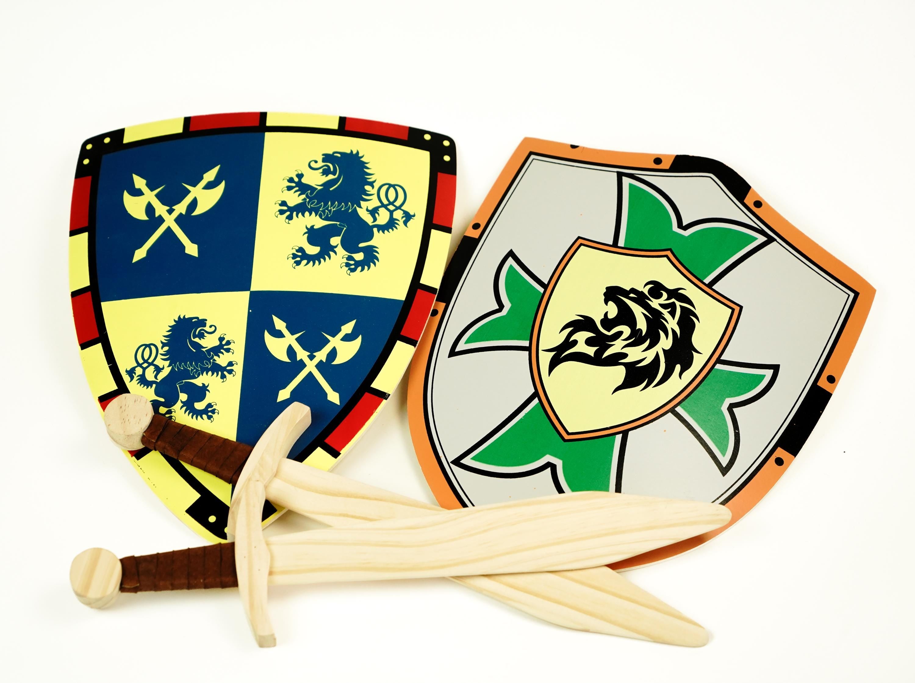 Wooden Sword and Shield Set: Kid's Play Pack with Leather Grip