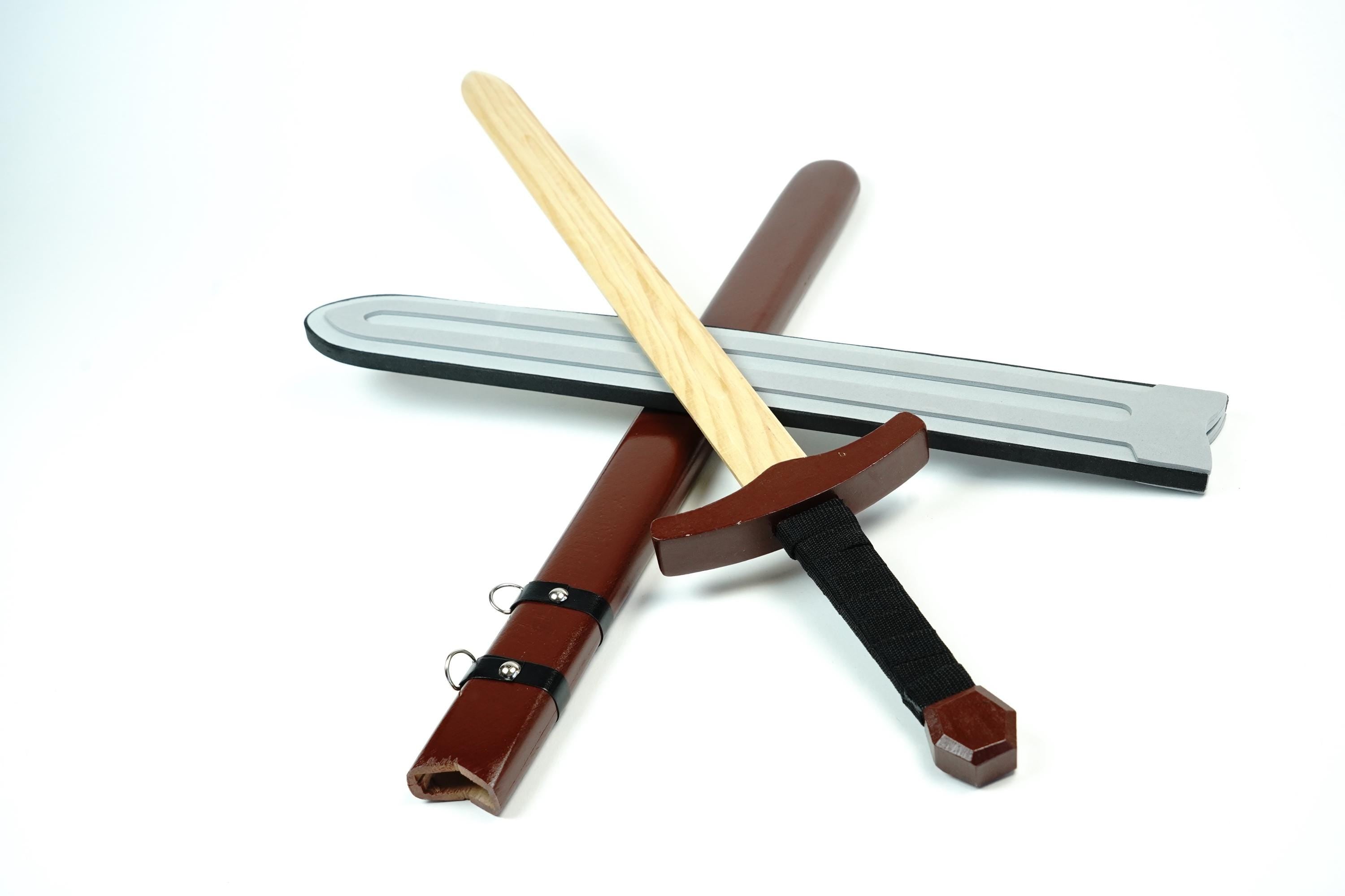 Wood Toy Sword with Sheath: Padded Foam Cover - Red, Blue, or Grey