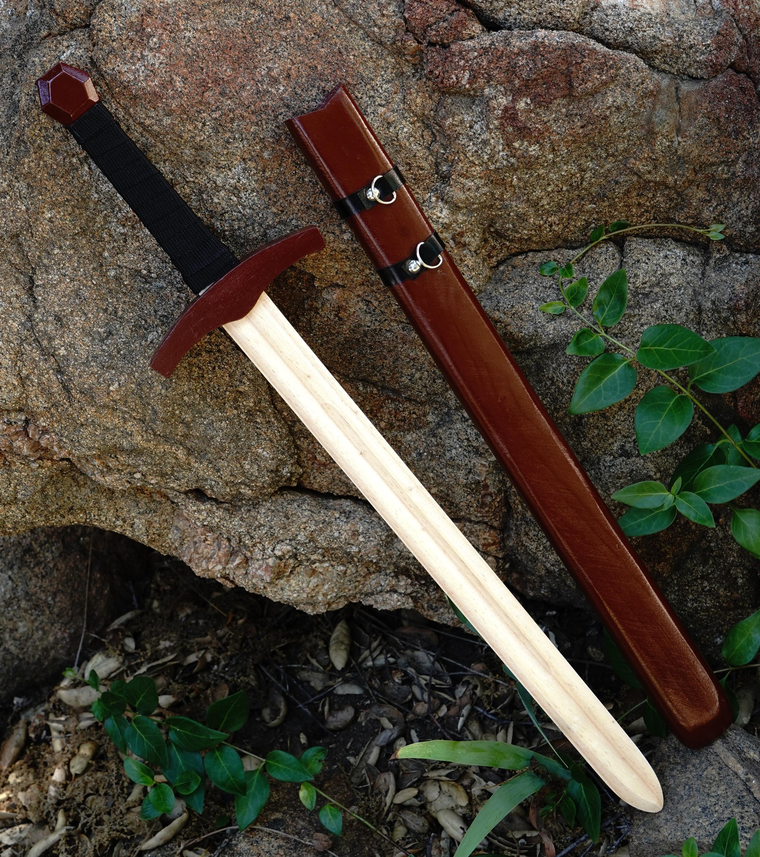 Wood Toy Sword with Sheath: Padded Foam Cover - Red, Blue, or Grey