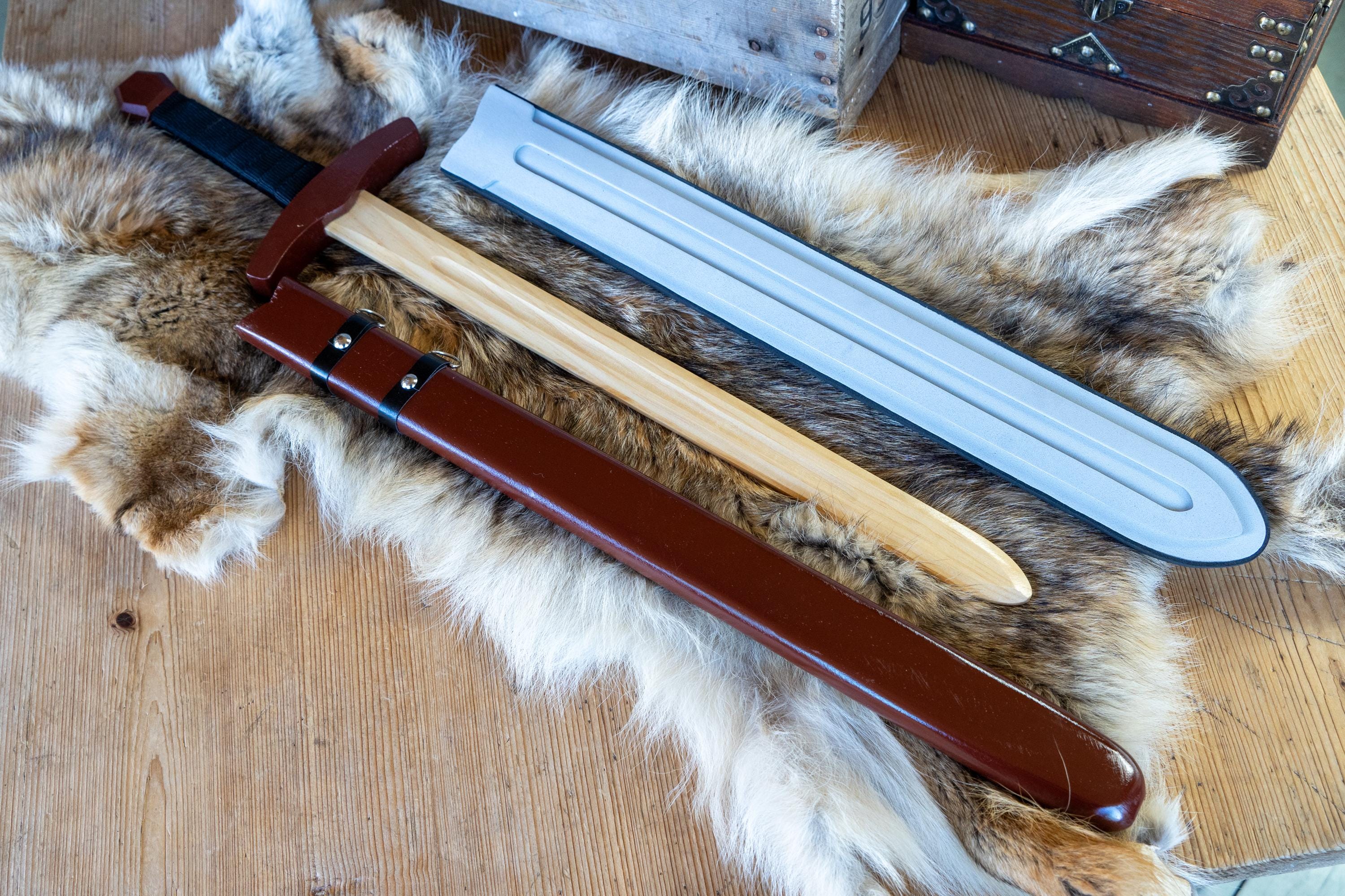 Wood Toy Sword with Sheath: Padded Foam Cover - Red, Blue, or Grey