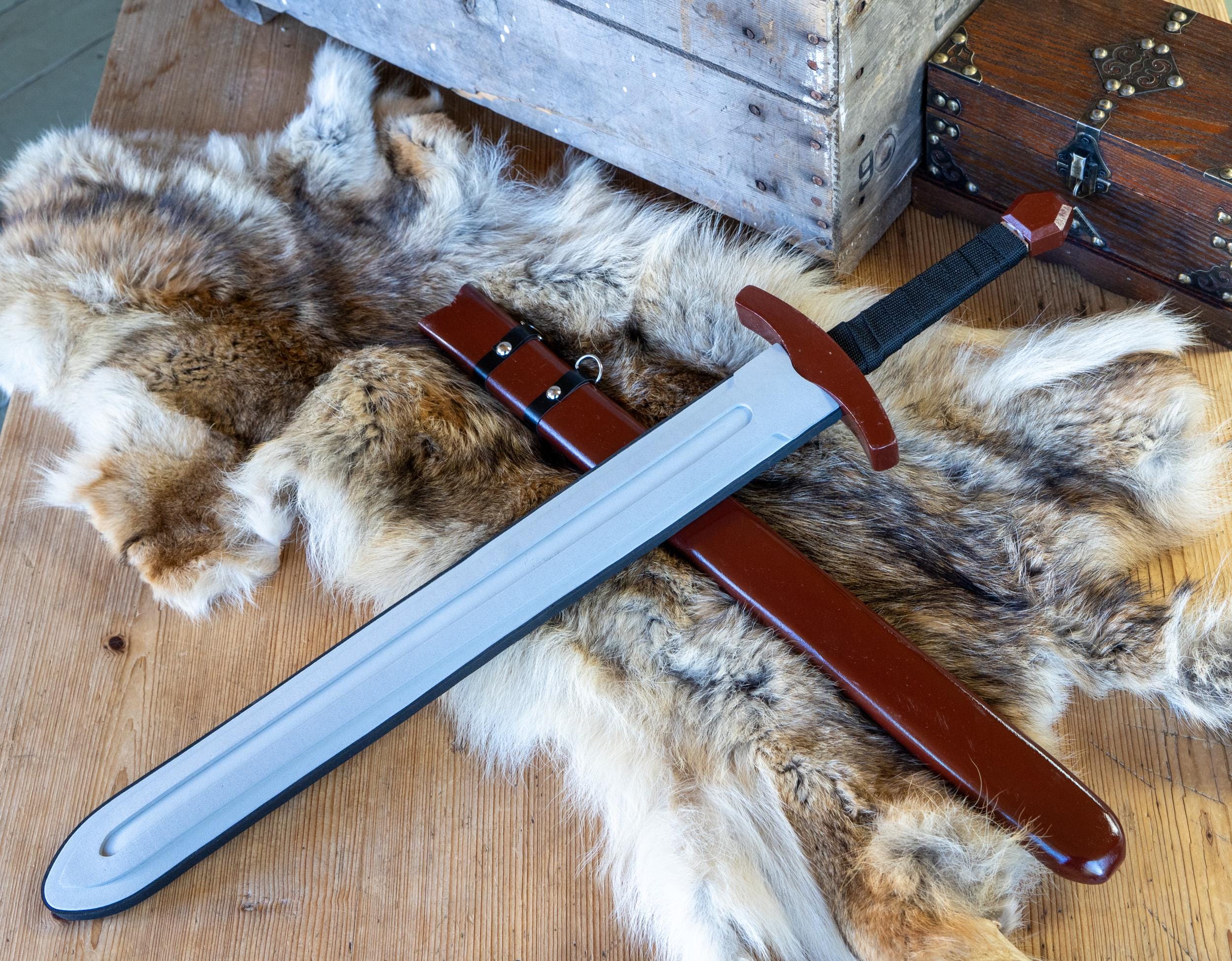 Wood Toy Sword with Sheath: Padded Foam Cover - Red, Blue, or Grey